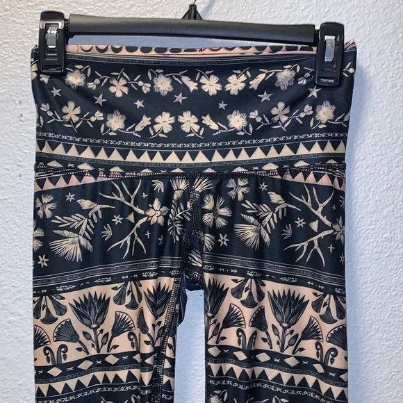 Rare Teeki leggings full length navy tan floral moon star antlers nature boho XS